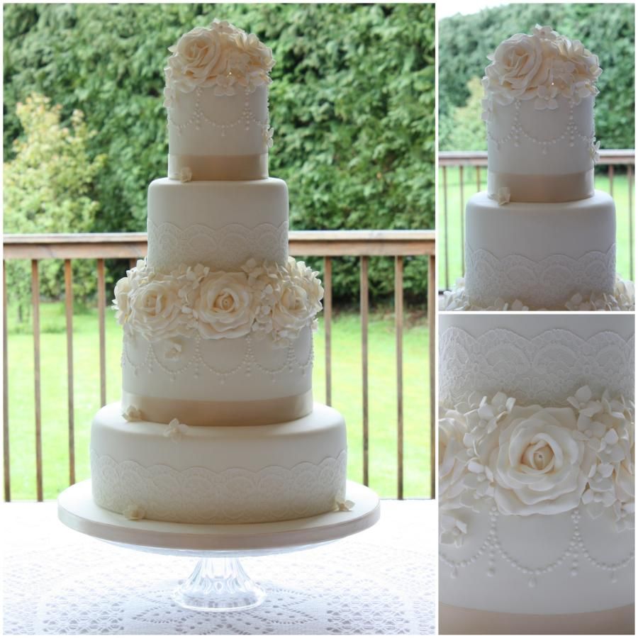 Vintage-Inspired-Fondant-Embroidered-Lace-Two-Tier-Wedding-Cake